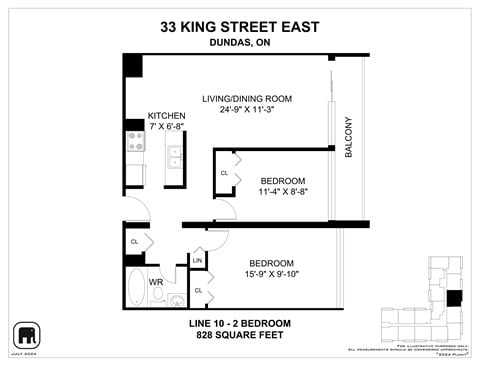 Floor plan for 2 beds, 1 bath, 828 sqft